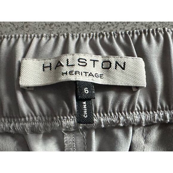 Halston Heritage Sz 6 Straight Leg Paneled Satin Pull On Trousers Elastic Waist - Picture 5 of 8